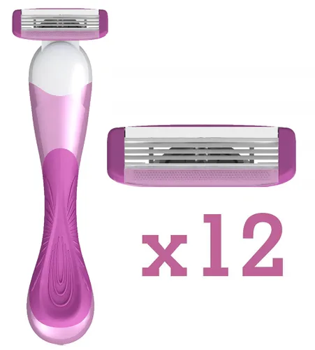 Miniatura 2 de ShaveMOB Kit de maquinilla de afeitar de 3 cuchillas para mujer (mango de cabeza flexible + 12 recambios) - El práctico kit de afeitado