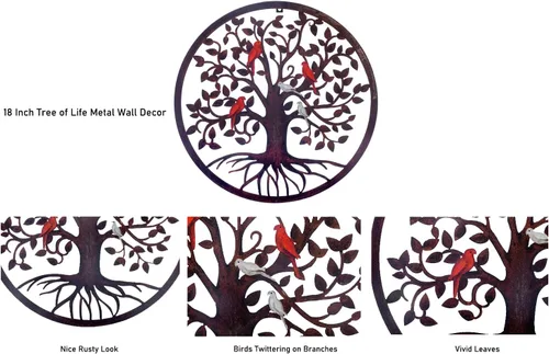 Miniatura 3 de CHINDEUISYUT Arte de pared de metal, árbol de la vida, decoración de pared de metal para habitación, jardín, porche, patio, oficina, decoración