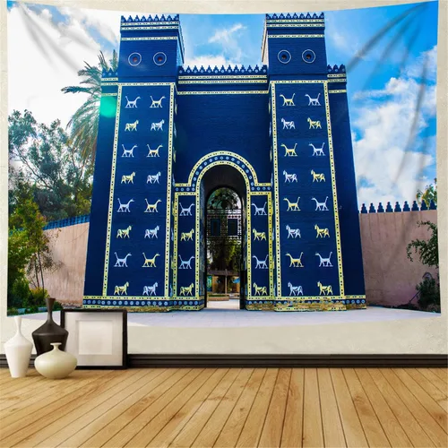 Miniatura 2 de Tapiz de arquitectura babilónica, fondo de puerta de la ciudad de Ishtar para viajes, temático Deco de franela suave, tapices de pared