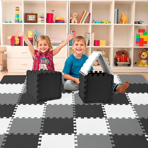 Miniatura 8 de 36 piezas de tapete de juego para bebé para el piso, azulejos de espuma para niños con entrelazado, alfombra de rompecabezas de espuma cuadrada