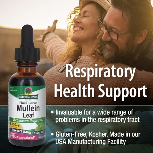 Miniatura 4 de Nature's Answer Hoja de gordolobo con alcohol orgánico, 1 onza líquida Extracto para pulmones Apoyo respiratorio