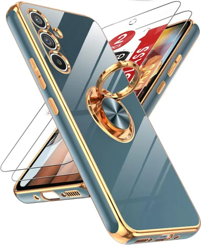 Miniatura 39 de LeYi Funda para Samsung Galaxy S22 Ultra con soporte de anillo giratorio de 360°, soporte magnético, chapado en oro rosa, borde protector para Negro