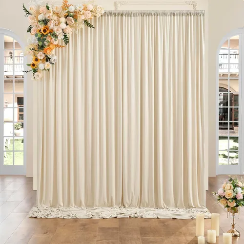 Miniatura 112 de Cortinas de telón de fondo blanco de 30 pies x 8 pies para fiestas de boda, 6 paneles de 5 pies x 8 pies, cortinas de fotografía de poliéster sin