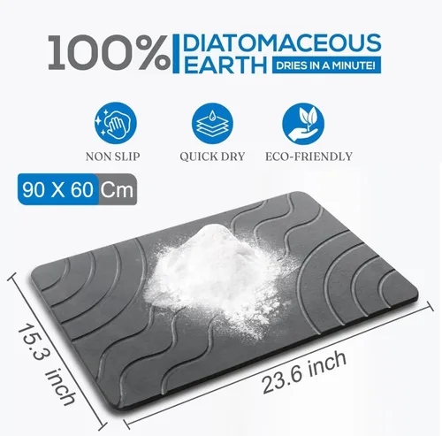 Miniatura 2 de Tapete de baño de piedra de secado rápido, tierra de diatomeas, antideslizante, súper absorbente, tapete de baño de piedra para baño, suelo, Gris