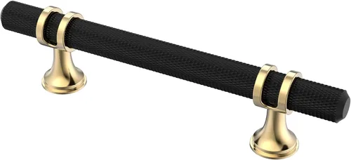 Miniatura 43 de Alzassbg Paquete de 6 pomos de barra de barra negra y plateada mate, AL6087CPMB 2 pulgadas de longitud, diseño de barra en T moleteada