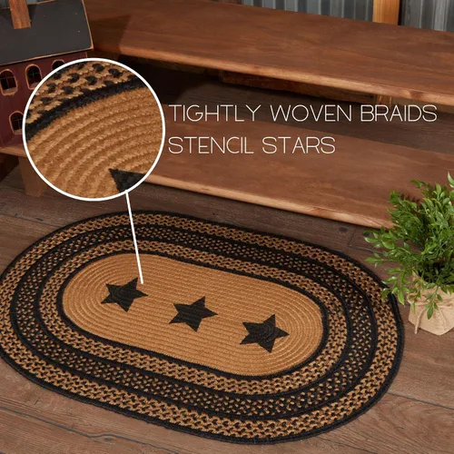 Miniatura 3 de VHC Brands Farmhouse - Alfombra decorativa ovalada de yute negro con estrellas y almohadilla para el suelo, 24 x 36 pulgadas