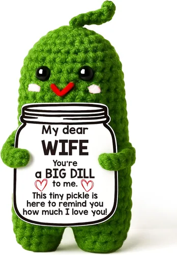 Miniatura 13 de MAMAGIFTREE Regalos de cumpleaños para el Día del Padre de parte de hija o hijo, pepinillo de ganchillo hecho a mano, regalo con texto en inglés "I