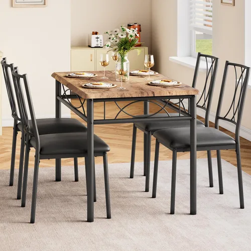 Miniatura 12 de Garvee Juego de mesa de comedor de madera de 5 piezas para 4, juego de mesa de cocina rectangular con 4 sillas, juego de mesa de comedor que ahorra