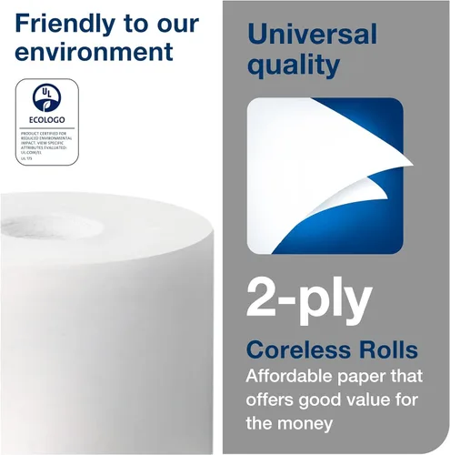 Miniatura 3 de Tork Rollo de papel higiénico de alta capacidad sin núcleo, blanco, T7, universal, 2 capas, 36 x 1100 hojas, 472882