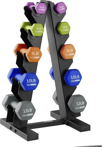 Miniatura 22 de HolaHatha Neoprene Dumbbell Weights Set w/Rack, Home Gym Equipment - Portable Weighted Exercise Dumbbells for Fitness, Training, and Lifting
