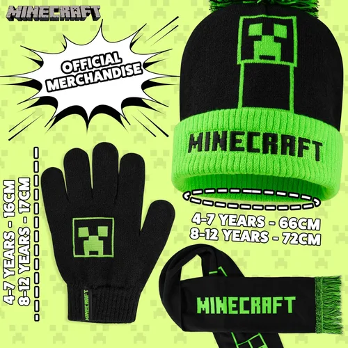 Miniatura 6 de Minecraft Cold Weather Set - Creeper Beanie Hat Scarf and Gloves Set Kids Winter Set