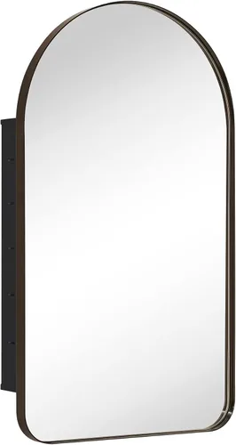 Miniatura 13 de Botiquín de baño empotrado en arco dorado cepillado con espejo de acero inoxidable con marco de metal rectangular con espejo de 16 x 28.3 pulgadas