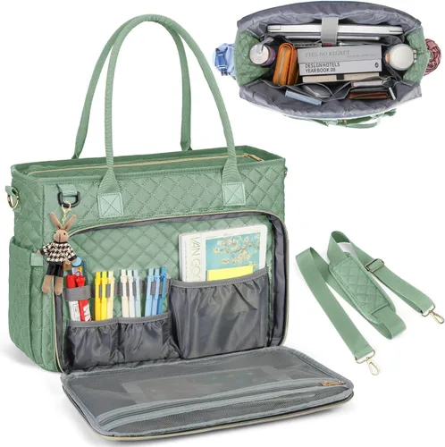 Miniatura 21 de RAINSMORE Bolsa de mano para profesores, bolsa de computadora portátil de 15.6 pulgadas para mujer, bolsas de trabajo, bolsa de enfermera, bolsa