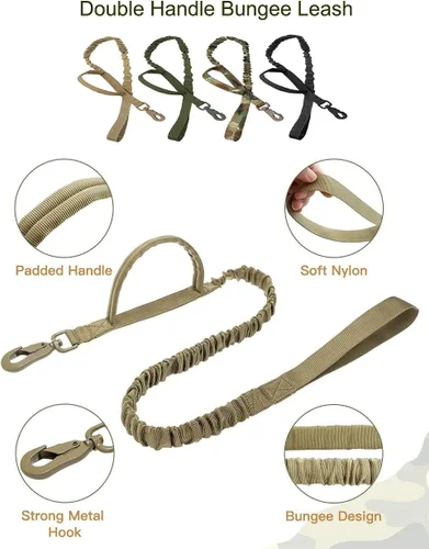 Miniatura 4 de Collar táctico militar personalizado para perro con asa, etiquetas de nombre de mascotas personalizadas para perros medianos y grandes para Negro