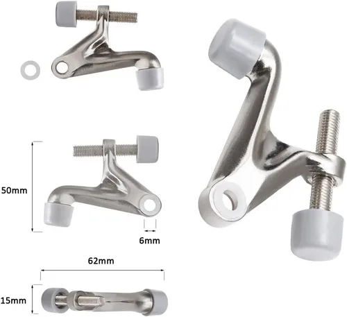 Miniatura 4 de Paquete de 2 topes de puerta con pasador de bisagra, ajustable y resistente de níquel cepillado de 2-3/8 x 15/16, práctico tapón de puerta para Oil