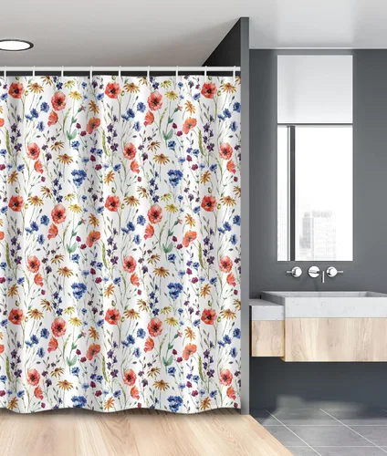 Miniatura 33 de set de cortina para baño decorativa de tela de poliéster con ganchos