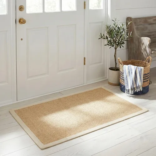 Miniatura 33 de Alfombra de sisal Safavieh, de color maíz y negro, tejida a mano, de la colección de fibras naturales; 5 x 8 pulgadas, NF441A, Tela, Gris / Gris