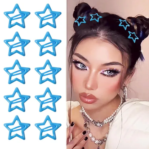 Miniatura 14 de 10 pinzas para el cabello de estrella para niñas, bonitos pasadores de metal con purpurina, accesorios antideslizantes para rave, clip de pelo Y2K