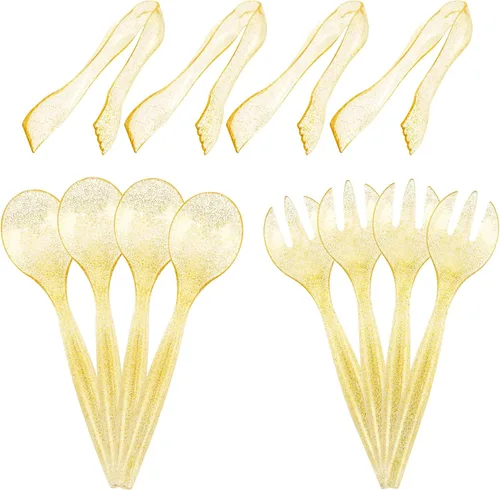 Miniatura 11 de Supernal Juego de 36 utensilios de plástico negro para servir, pinzas, cucharas y tenedores desechables resistentes (12 cada uno), suministros