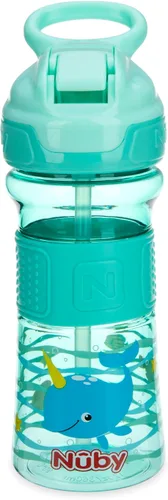 Miniatura 12 de Nuby Thirsty Kids Flip-It - Vaso para beber sin derrames con boquilla suave, 12 onzas, más de 18 meses, color camuflaje aguamarina, esenciales
