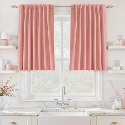 Miniatura 70 de UHITECH Cortinas cortas de lino de 24 pulgadas de largo para ventanas pequeñas de granja, cortinas opacas modernas para sala de estar, pestañas