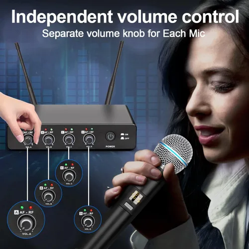 Miniatura 5 de Depusheng R4 - Micrófonos inalámbricos para karaoke profesional, 4 canales, sistema de micrófono inalámbrico de mano, micrófono dinámico de metal
