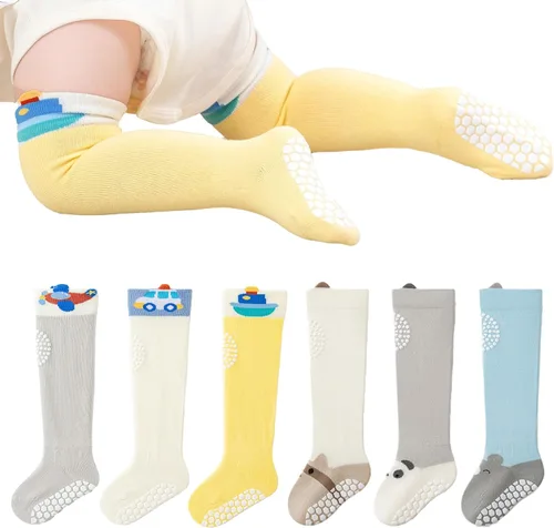 Miniatura 10 de Calcetines de rodilla antideslizantes para bebés y niños pequeños con agarre, calcetines antideslizantes para recién nacidos, para niños y niñas