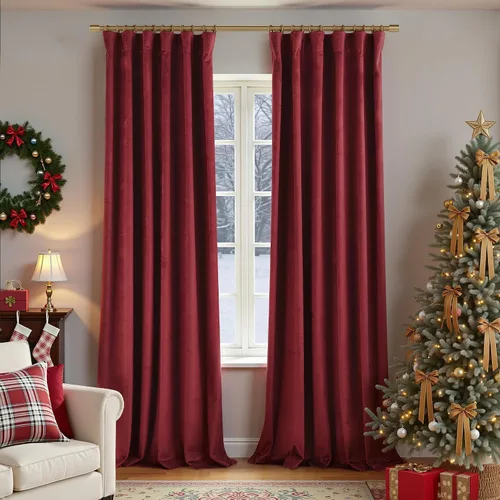 Miniatura 18 de Cortinas de terciopelo con trabilla trasera de 52 x 63 pulgadas de color naranja quemado de KOUFALL