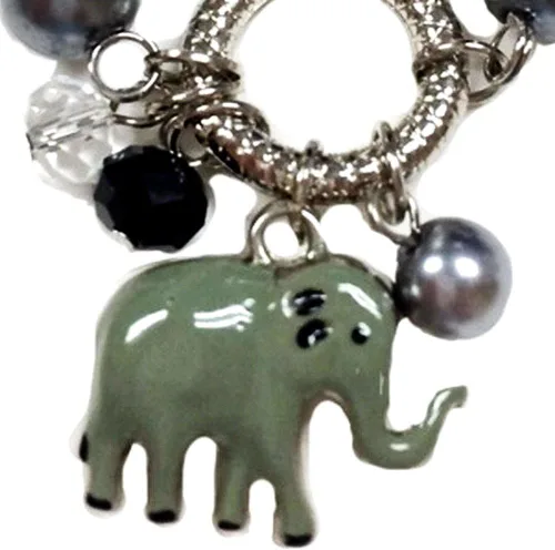 Miniatura 2 de Linpeng BR-2476B Fiona Pulsera elástica con cuentas de cristal y perlas con colgantes, gris claroblanco