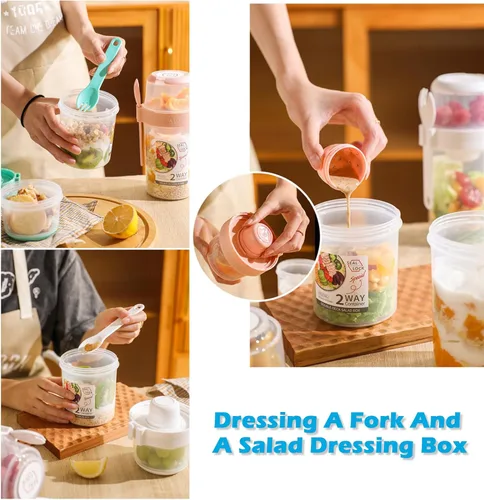 Miniatura 4 de Tazas de desayuno sobre la marcha, taza de ensalada para llevar, cereales de yogur, avena durante la noche, recipientes para parfait y aderezo