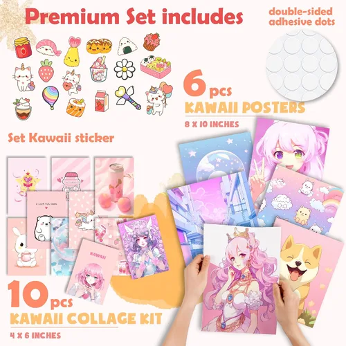 Miniatura 2 de 97 Decor Póster de arte de pared Kawaii – Lindo collage estético de decoración de habitación de anime para dormitorio, habitación de niños