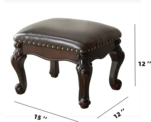 Miniatura 3 de Otomana con reposapiés, taburete tapizado de cuero de microfibra para sala de estar, sofá, entrada, madera maciza (negro, marrón)