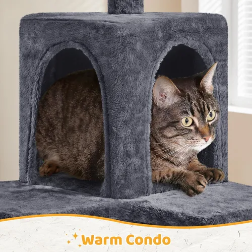 Miniatura 8 de Yaheetech Árbol para gatos de 54 pulgadas, torre para gatos de varios niveles con postes rascadores, amplio condominio y hamaca, centro