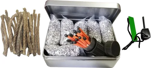 Miniatura 10 de Kit de iniciación de fuego, paquetes de afeitado de magnesio 6/8 + 20/40 resistentes al agua y a prueba de viento Ferro Rod Striker - Kit