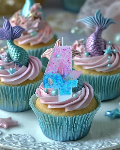 Miniatura 6 de Velas de cumpleaños con temática de sirena, número 4 para niñas, suministros para fiesta de cumpleaños con purpurina, decoración de fiesta