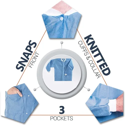 Miniatura 35 de Paquete de 10 chaquetas desechables de laboratorio, chaqueta médica reutilizable hasta la cadera, unisex, con puños de punto y bolsillos