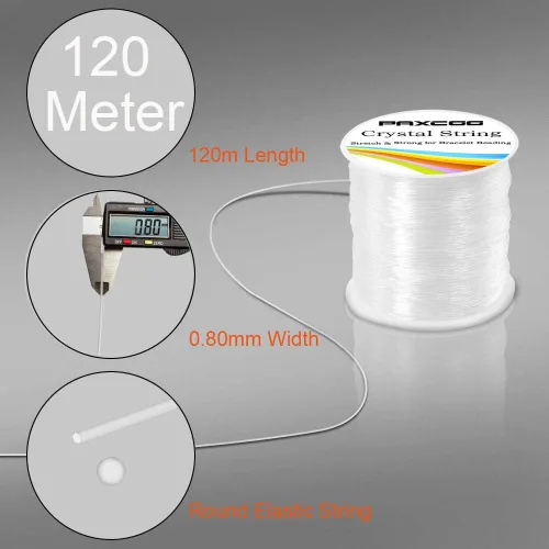 Miniatura 4 de Paxcoo Cuerda elástica de 0.031 in, cuerda elástica de cristal para pulseras, cuentas y fabricación de joyas (393.7 ft)