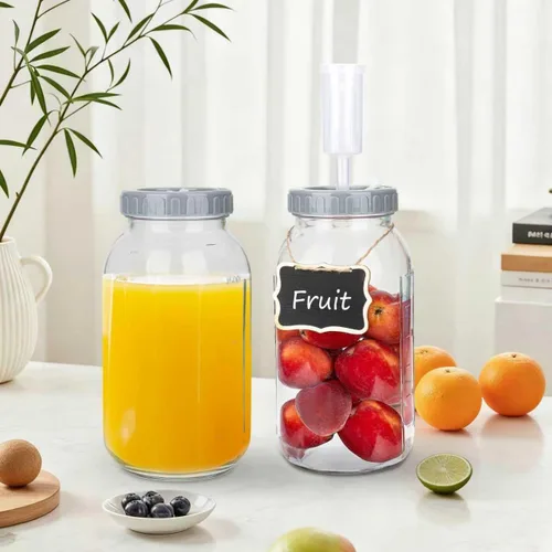 Miniatura 8 de Kit de tarros de fermentación de 64 onzas con pesas de fermentación y tapas de esclusa de aire, tarros de vidrio de boca ancha con marca de escala