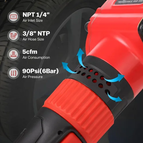 Miniatura 4 de XIIW Llave de impacto angular de 1/2 pulgada, par máximo de 910 pies-libras, diseño compacto y ligero de 3.63 lb, pistola de aire de impacto mini