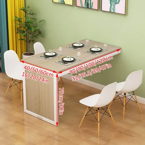 Miniatura 2 de Mesa plegable invisible montada en la pared de madera maciza, mesa de comedor flotante de color nogal, escritorio de computadora multifunción, mesas