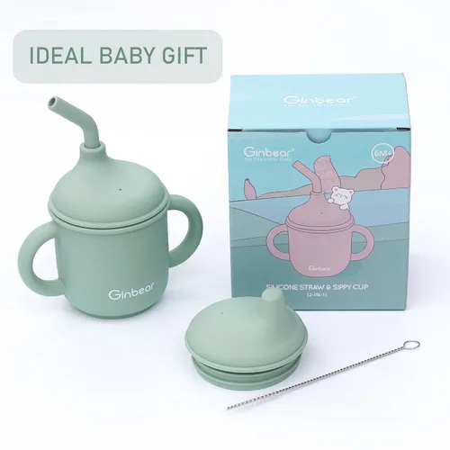 Miniatura 9 de Ginbear Vaso de bebé 2 en 1, a prueba de derrames, no tóxico, sin BPA, de silicona de grado alimenticio, taza de transición para entrenamiento
