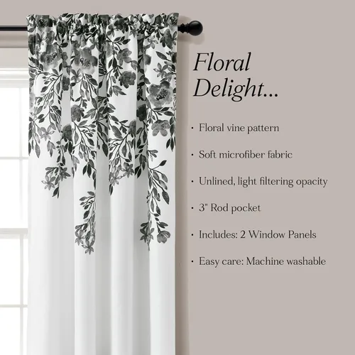 Miniatura 6 de Lush Decor Tanisha - Cortinas para oscurecer la habitación, diseño floral de vid impreso, juego de paneles de ventana (par), 52 pulgadas de ancho x