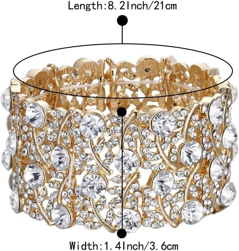 Miniatura 5 de BriLove Pulsera elástica de tenis con racimo de cristal para boda para mujer