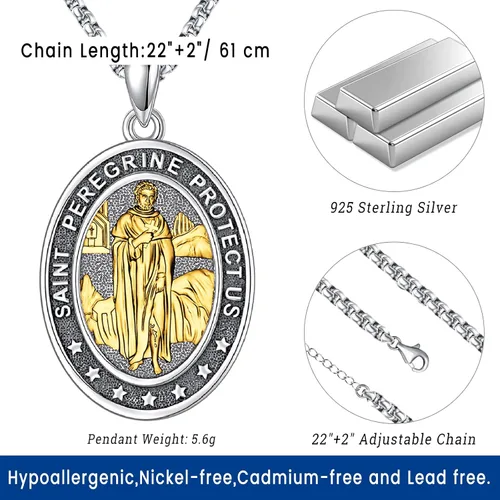 Miniatura 149 de Eusense Saint Necklace Sterling Silver 925 Protection Jewelry for Men Women Patron St Medals Amulet Pendant