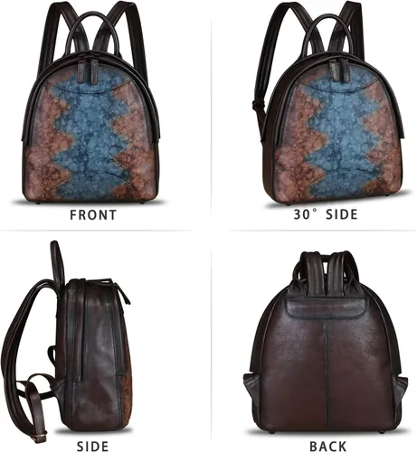 Miniatura 4 de IVTG Mochila de cuero genuino para mujer, estilo vintage, de cuero real, mochila de moda para hombro
