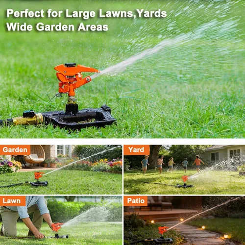 Miniatura 7 de FANHAO Rociador de impacto pulsante resistente para patio, rociadores de césped giratorios de 360 grados con base de metal, rociador ajustable