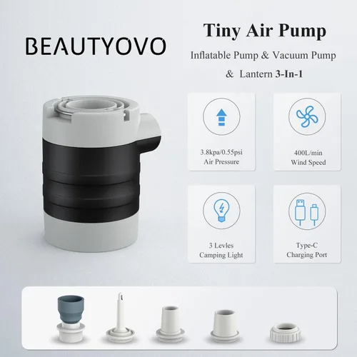 Miniatura 2 de Air Pump for Inflatables, Electric Air Pump with 1400 mAh Rechargeable Battery, Tiny and Portable Air Pump with Camping Light, Quick Inflate Deflate