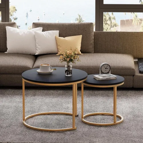 Miniatura 4 de Garden 4 you Mesa de Centro Anidable, Juego de Mesa de Centro Redonda de 23.6" Set de 2, Juego de Mesas Anidables de Madera con Marco de Metal, Negro