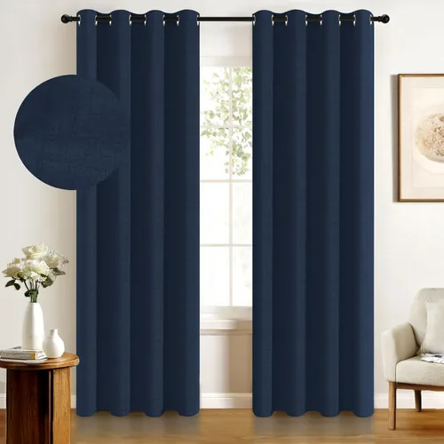 Miniatura 13 de 100% Blackout Shield Cortinas opacas de lino para dormitorio de 45 pulgadas de largo, cortinas beige con ojales para sala de estar, cortinas