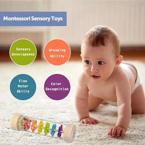 Miniatura 9 de Barra de Lluvia, Juguetes Montessori para Bebés de 6 a 12 Meses, 1 Año, Sonajero de Madera para Bebés, Juguetes Sensoriales, Sonajero Musical